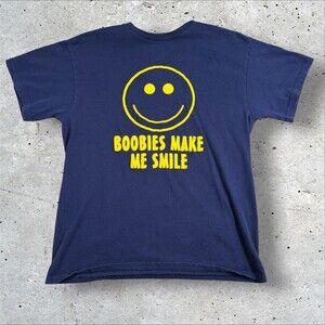 Smiley Face Boobies Make Me Smile Funny Graphic T-Shirt Navy Large Spencers